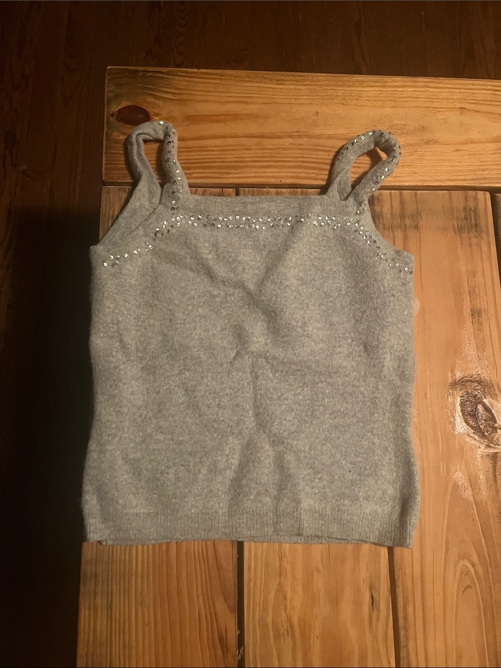 Sequin Trim Gray Fuzzy Crop Top